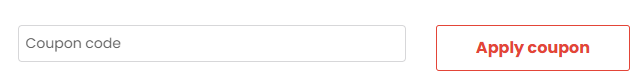 Shopping cart page showing a Coupon code field with an Apply coupon button